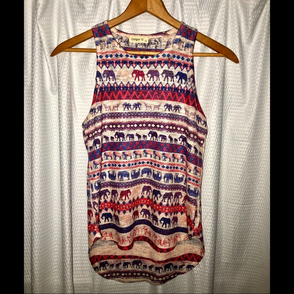 Ginger G Elephant Print Tribal Pattern Tank Top